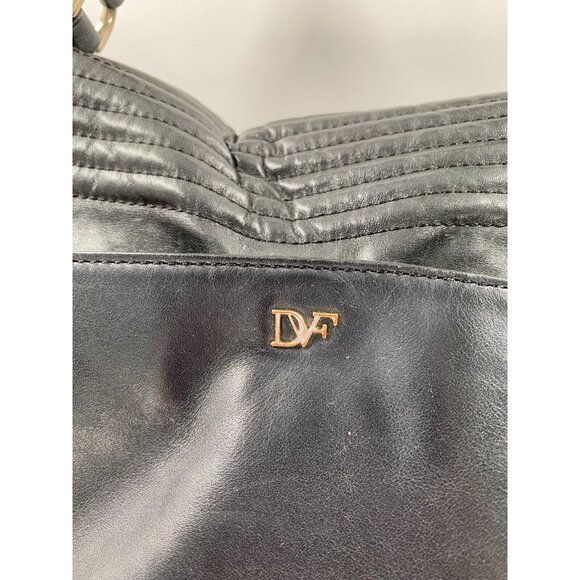 DIANE VON FURSTENBERG Courier Rail Black Quilted Leather Large Tote Purse Bag - Picture 9 of 16